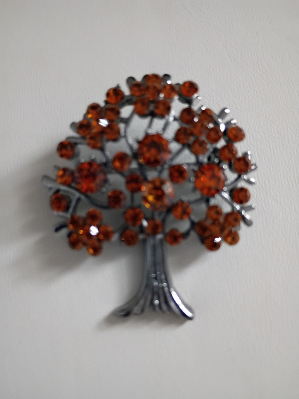 Tree-Shaped Brooch with Orange Rhinestones